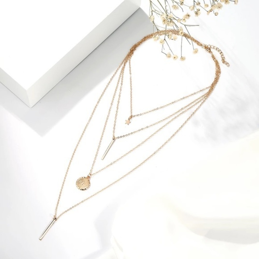 Multi Layer Coin Bar Necklace - Picture 3 of 4